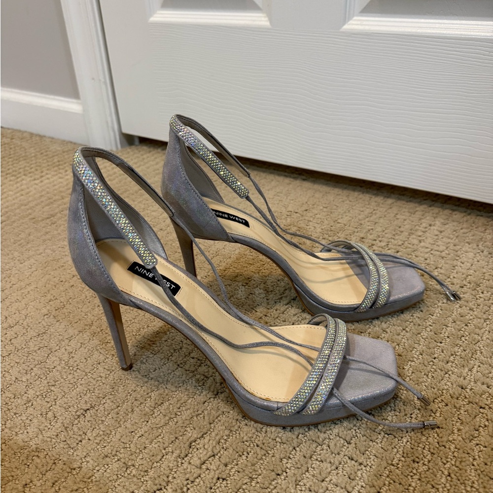 Nine West Gray Peep-Toe Stiletto Heels